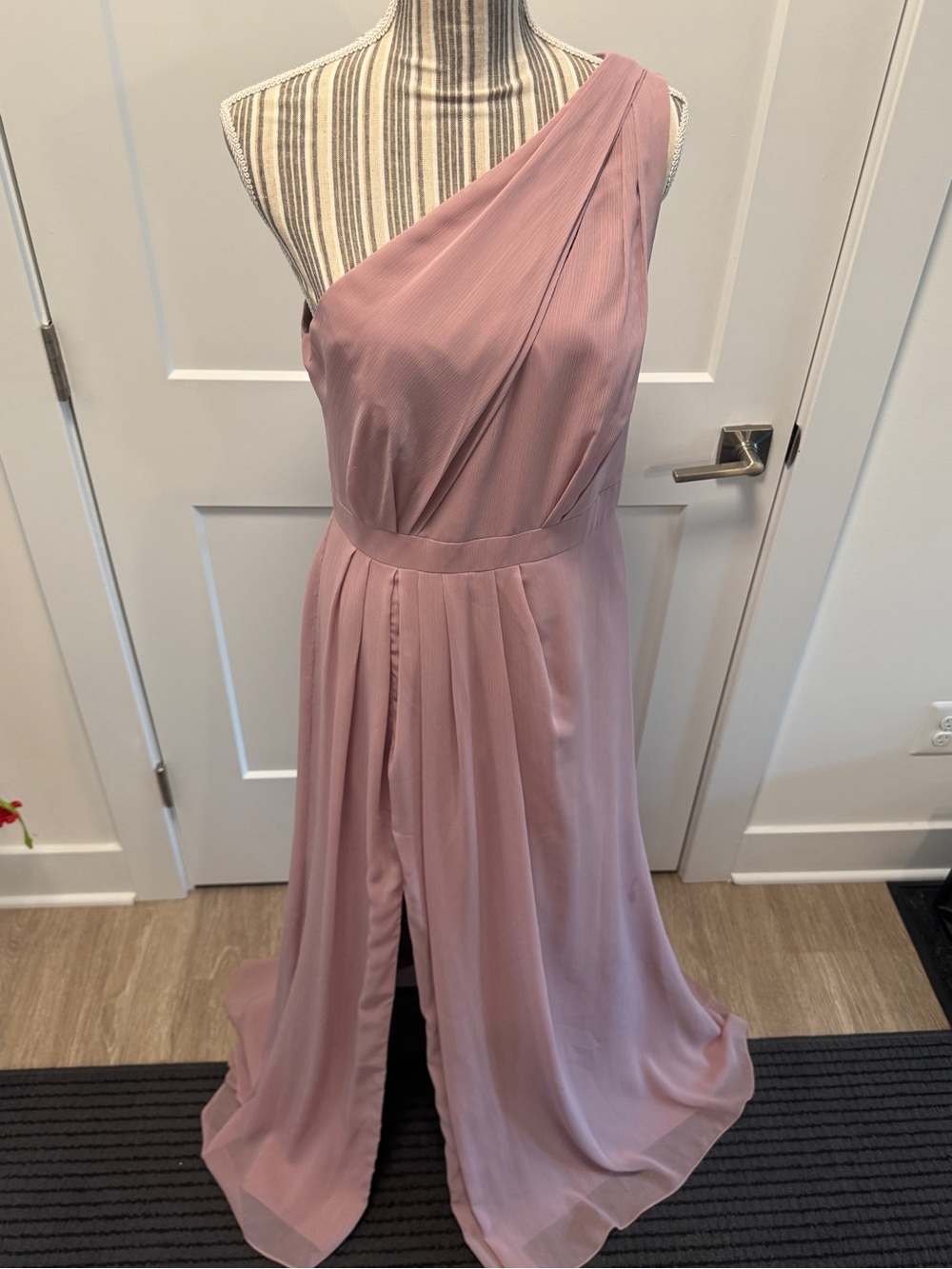 David's Bridal One-Shoulder Dusty Rose Evening Gown